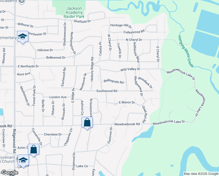map of restaurants, bars, coffee shops, grocery stores, and more near 2229 Bellingrath Road in Jackson