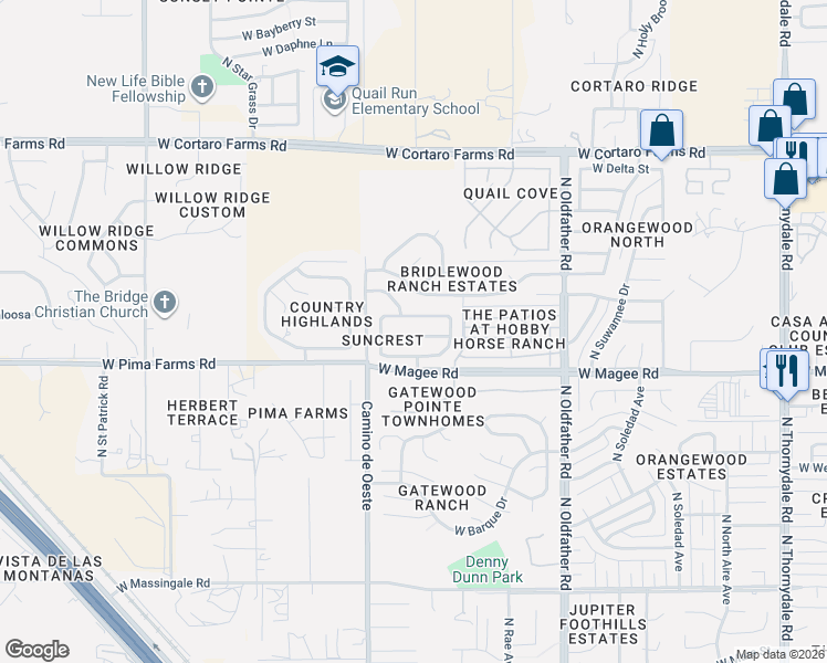 map of restaurants, bars, coffee shops, grocery stores, and more near 4523 West Holly Berry Way in Tucson