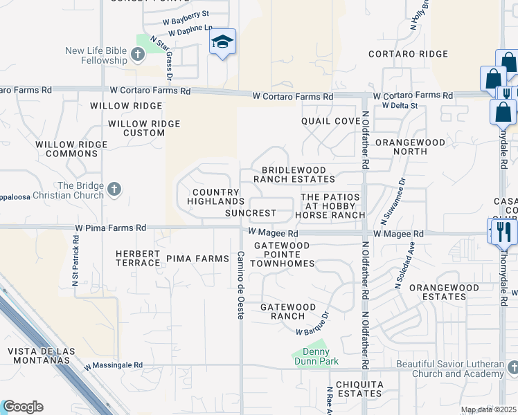 map of restaurants, bars, coffee shops, grocery stores, and more near 4523 West Holly Berry Way in Tucson