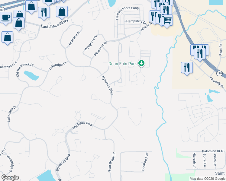 map of restaurants, bars, coffee shops, grocery stores, and more near 9707 Ivy Green Drive in Montgomery