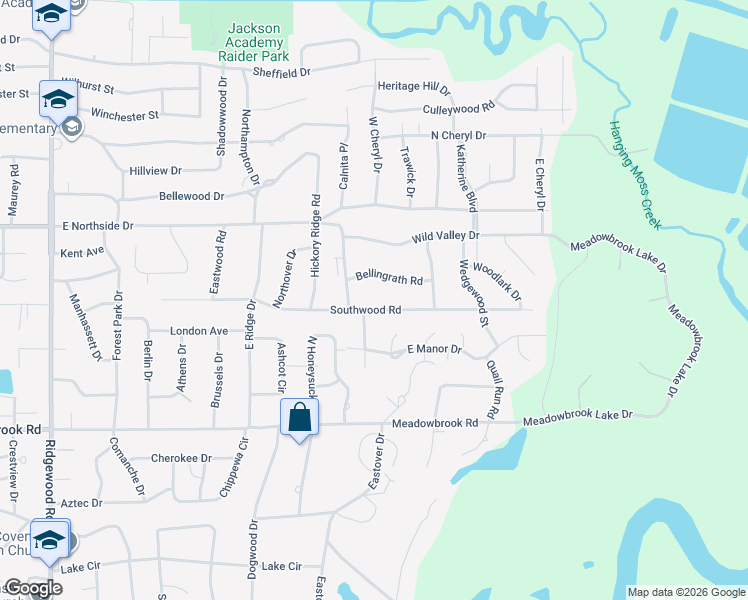 map of restaurants, bars, coffee shops, grocery stores, and more near 2229 Bellingrath Road in Jackson