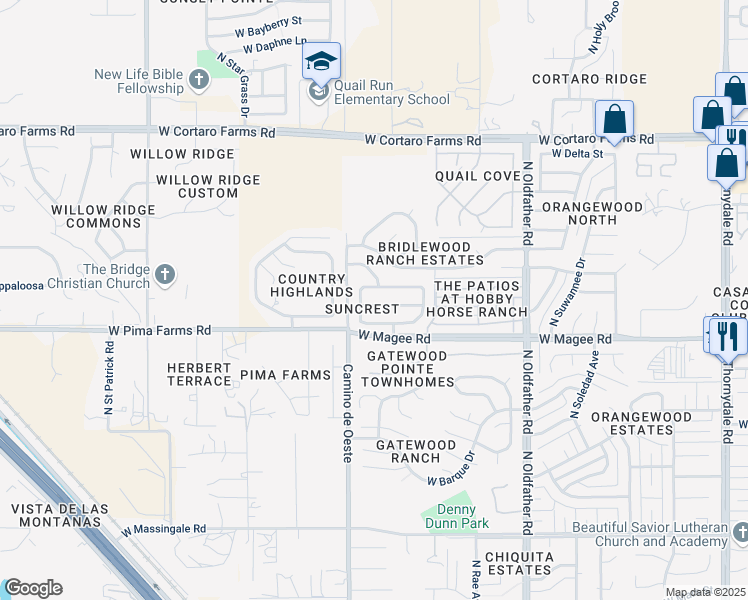 map of restaurants, bars, coffee shops, grocery stores, and more near 4523 West Holly Berry Way in Tucson