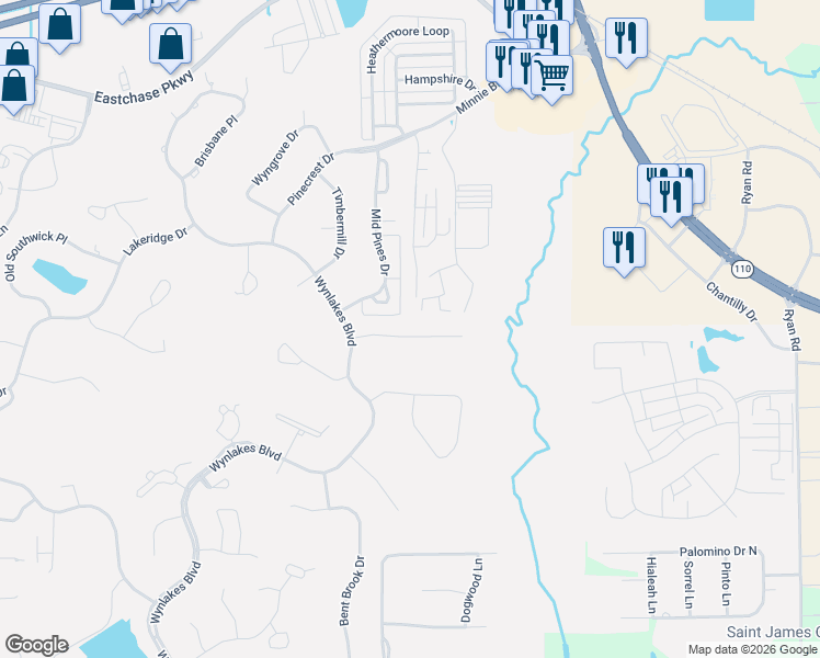map of restaurants, bars, coffee shops, grocery stores, and more near 9737 Ivy Green Drive in Montgomery