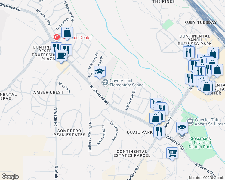 map of restaurants, bars, coffee shops, grocery stores, and more near 8065 North Surprise Drive in Tucson