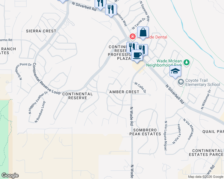 map of restaurants, bars, coffee shops, grocery stores, and more near 7125 West Leaf Bed Lane in Tucson