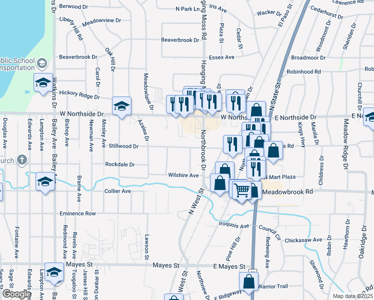 map of restaurants, bars, coffee shops, grocery stores, and more near 310 Stillwood Drive in Jackson