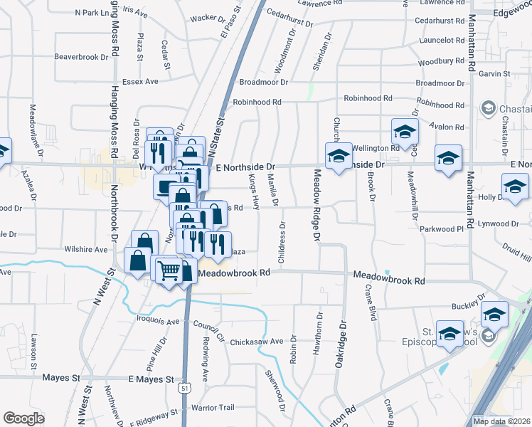 map of restaurants, bars, coffee shops, grocery stores, and more near 402 Naples Road in Jackson