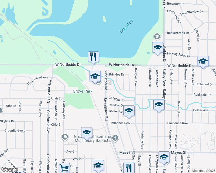 map of restaurants, bars, coffee shops, grocery stores, and more near 3730 Livingston Road in Jackson