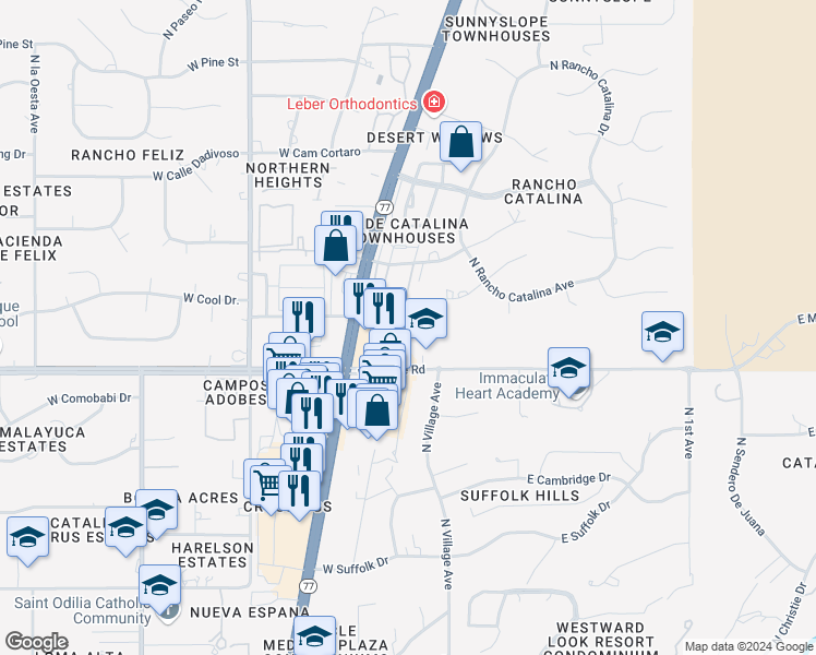map of restaurants, bars, coffee shops, grocery stores, and more near 180 West Magee Road in Oro Valley