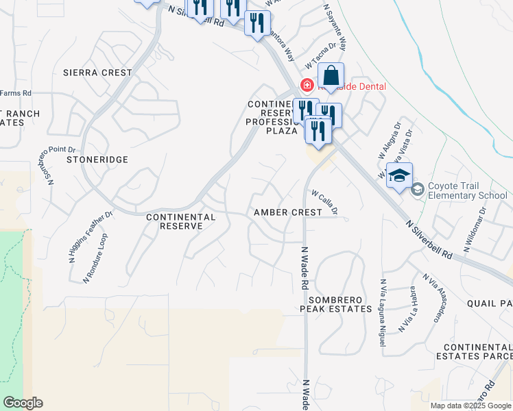 map of restaurants, bars, coffee shops, grocery stores, and more near 7144 West Lone Flower Drive in Tucson