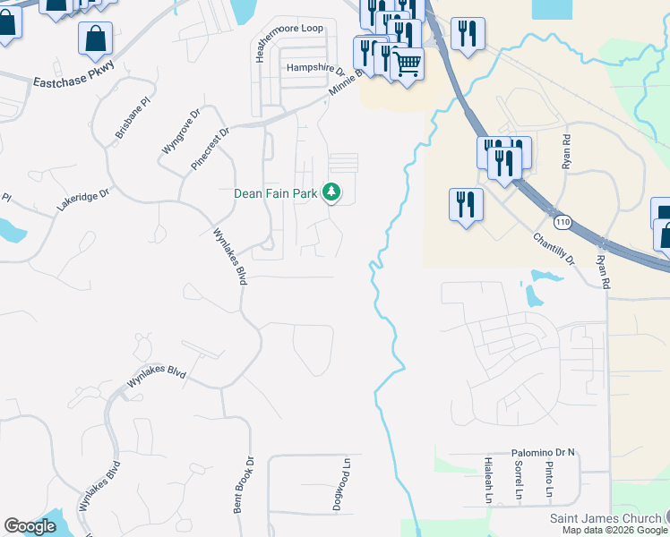 map of restaurants, bars, coffee shops, grocery stores, and more near 9787 Ivy Green Drive in Montgomery