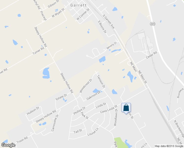 map of restaurants, bars, coffee shops, grocery stores, and more near 704 Woodcrest Drive in Ennis