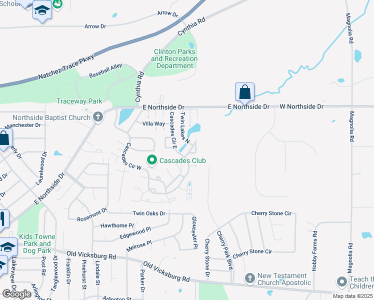 map of restaurants, bars, coffee shops, grocery stores, and more near 204 Twin Lakes South in Clinton