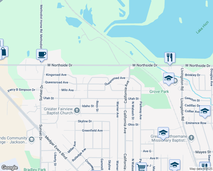 map of restaurants, bars, coffee shops, grocery stores, and more near 2321 Queensroad Avenue in Jackson