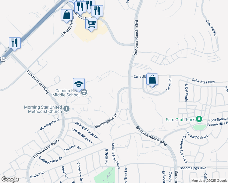 map of restaurants, bars, coffee shops, grocery stores, and more near 2802 Corte Dios in Las Cruces