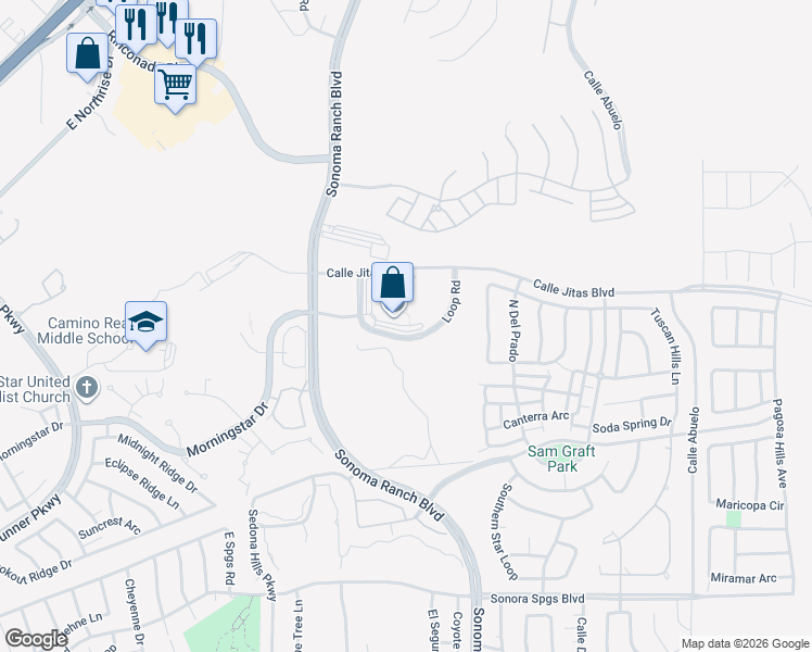 map of restaurants, bars, coffee shops, grocery stores, and more near 2800 Sonoma Ranch Boulevard in Las Cruces