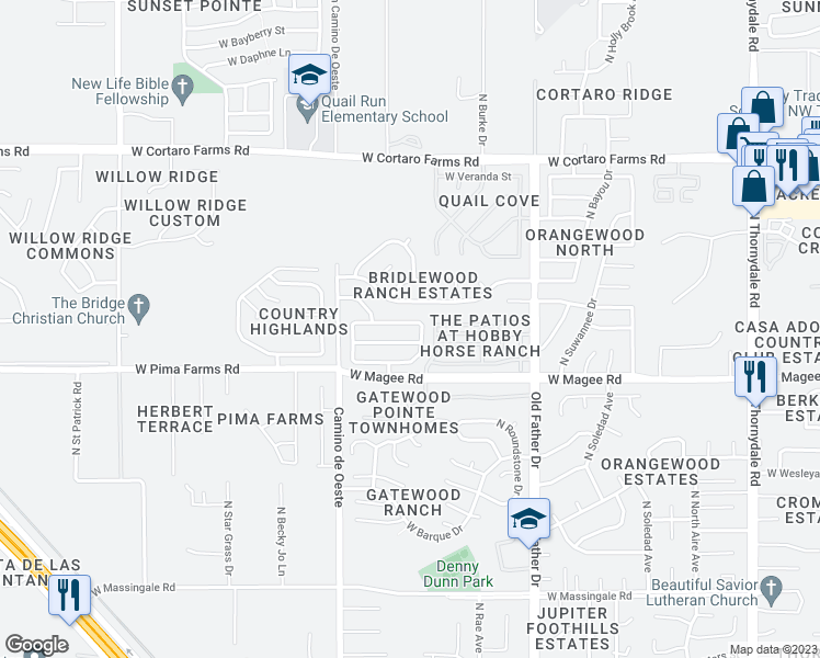 map of restaurants, bars, coffee shops, grocery stores, and more near 4469 West Holly Berry Way in Tucson