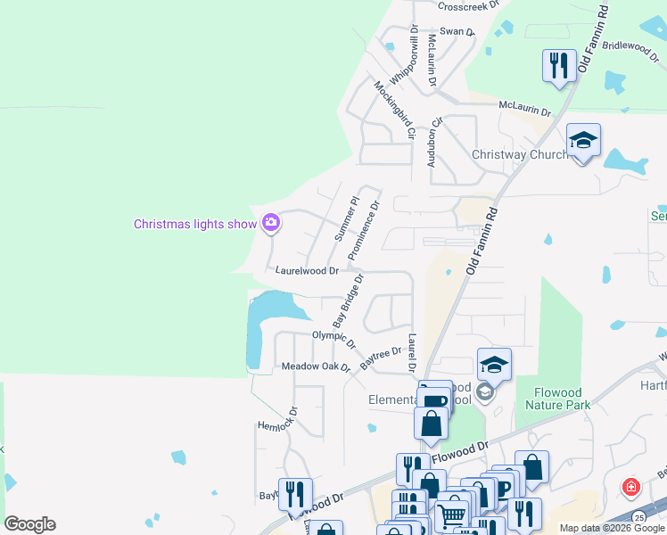 map of restaurants, bars, coffee shops, grocery stores, and more near 510 Laurelwood Dr in Flowood