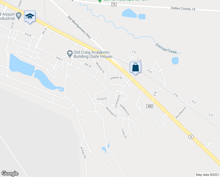 map of restaurants, bars, coffee shops, grocery stores, and more near 739 Circle Drive in Selma