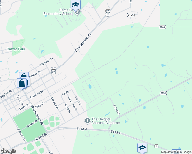 map of restaurants, bars, coffee shops, grocery stores, and more near 200 Pearl Street in Cleburne