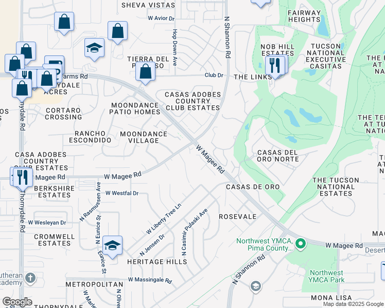 map of restaurants, bars, coffee shops, grocery stores, and more near 8090 North Tucson National Place in Tucson