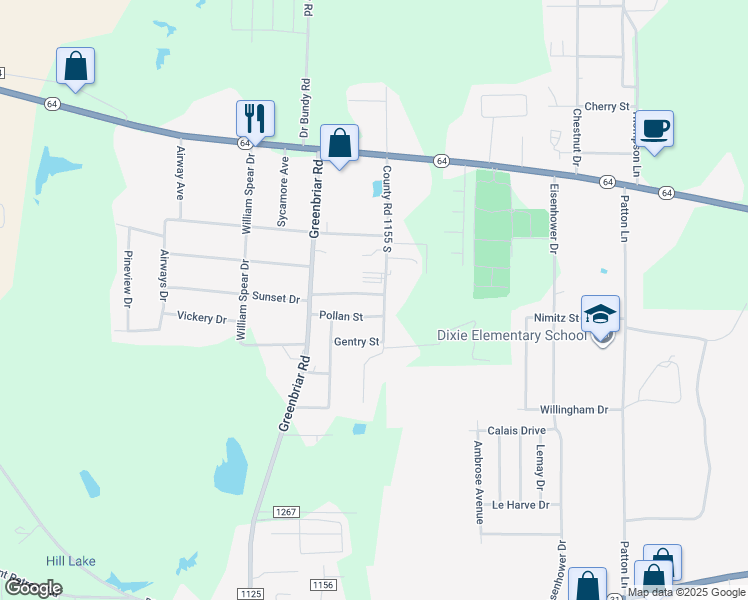 map of restaurants, bars, coffee shops, grocery stores, and more near 12419 Kara Lynn Place in Tyler