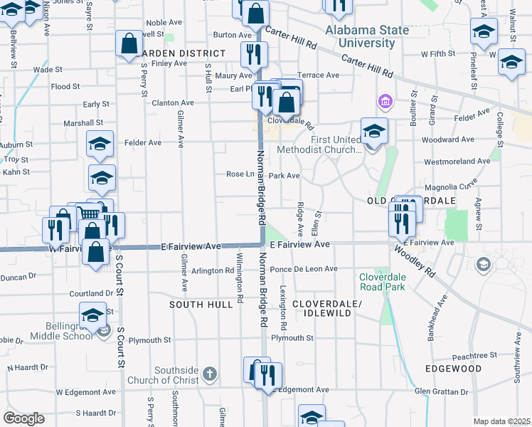 map of restaurants, bars, coffee shops, grocery stores, and more near 402 Thorn Place in Montgomery