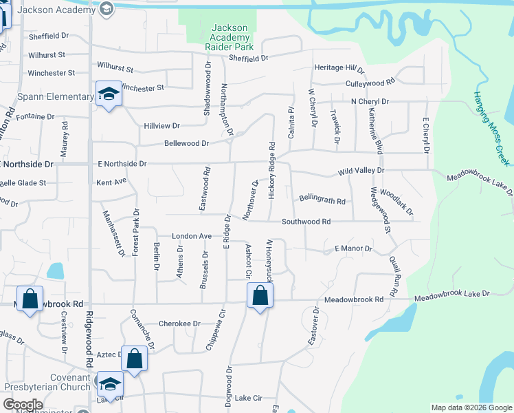 map of restaurants, bars, coffee shops, grocery stores, and more near 4415 Northover Drive in Jackson