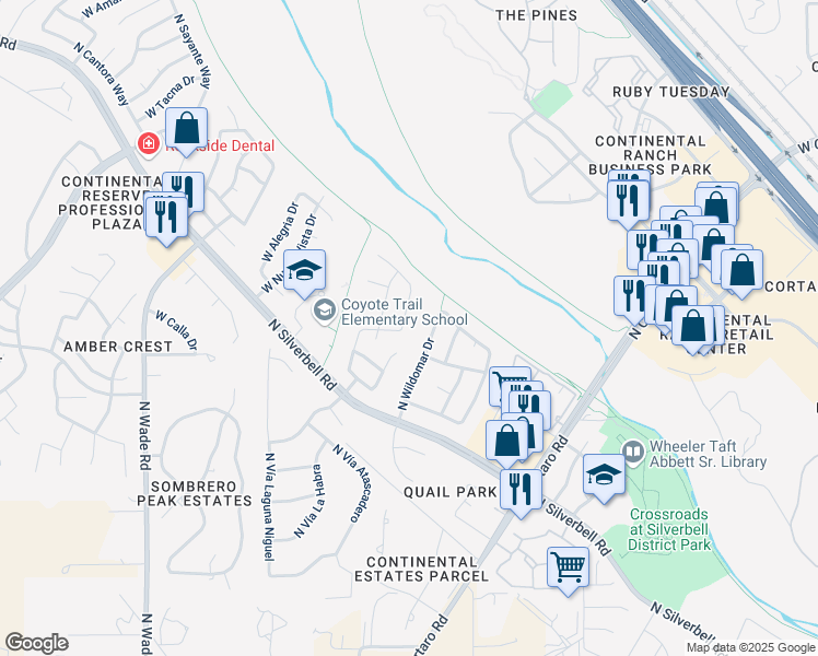 map of restaurants, bars, coffee shops, grocery stores, and more near 8086 North Kearny Drive in Tucson