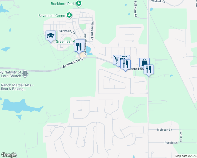map of restaurants, bars, coffee shops, grocery stores, and more near Pelican Creek Drive in Shreveport