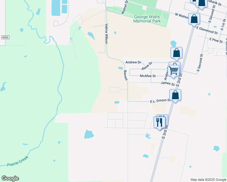 map of restaurants, bars, coffee shops, grocery stores, and more near 300 West McAfee Drive in Mabank