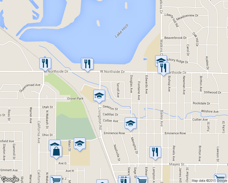 map of restaurants, bars, coffee shops, grocery stores, and more near 1430 Rockdale Drive in Jackson