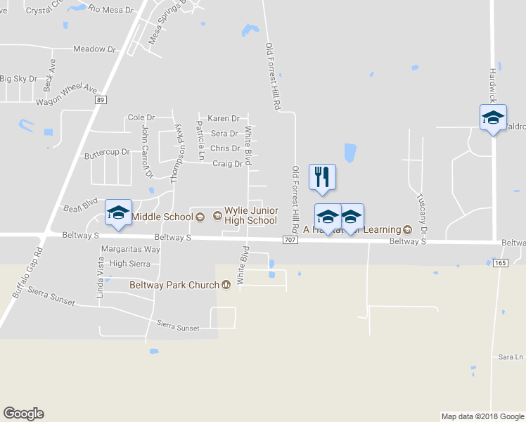map of restaurants, bars, coffee shops, grocery stores, and more near 8002 Bonnie Circle in Abilene