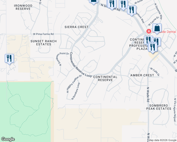 map of restaurants, bars, coffee shops, grocery stores, and more near 8081 North Painted Feather Drive in Tucson