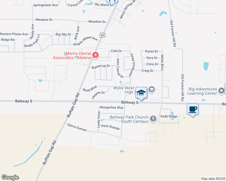 map of restaurants, bars, coffee shops, grocery stores, and more near 7942 Weehunt Ct in Abilene