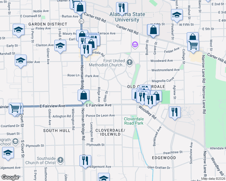 map of restaurants, bars, coffee shops, grocery stores, and more near 753 Thorn Pl in Montgomery