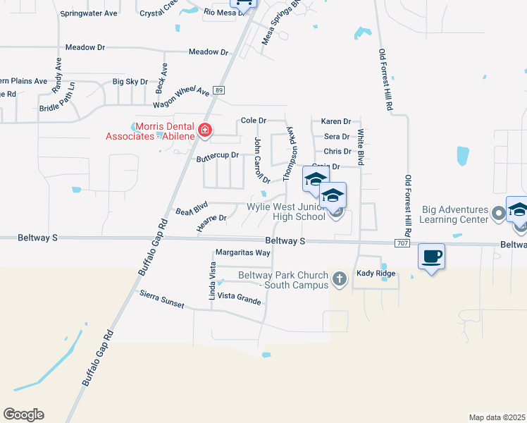 map of restaurants, bars, coffee shops, grocery stores, and more near 7943 Vita Court in Abilene