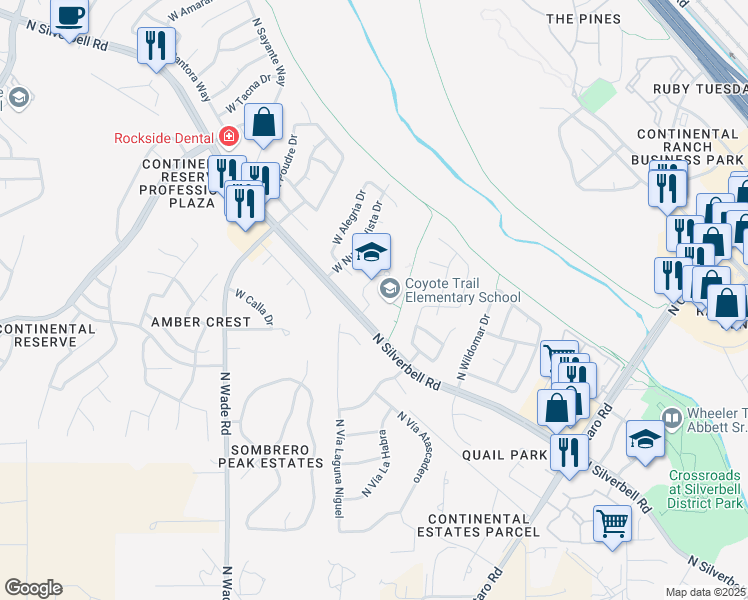map of restaurants, bars, coffee shops, grocery stores, and more near 8000 North Silverbell Road in Tucson