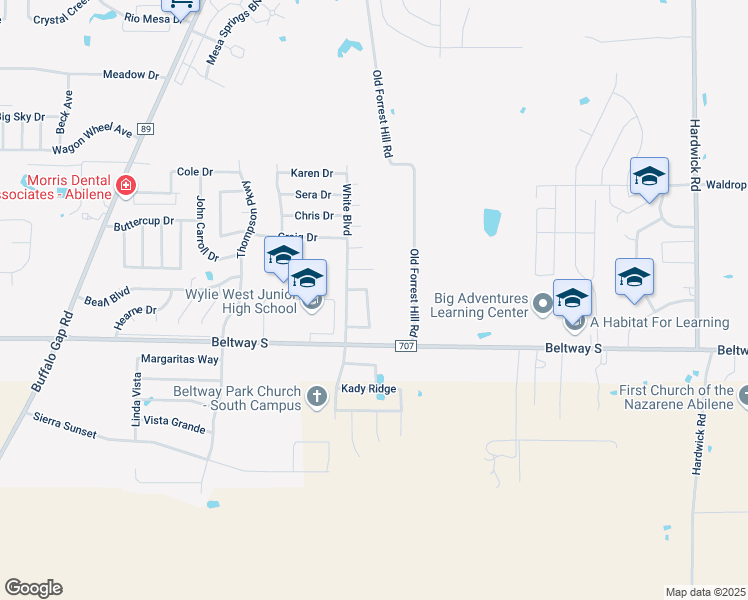map of restaurants, bars, coffee shops, grocery stores, and more near 7959 Bonnie Circle in Abilene