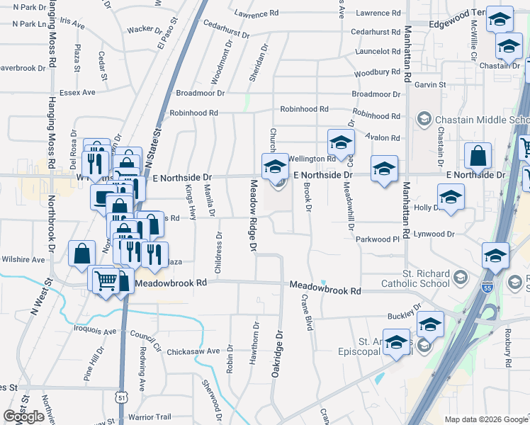 map of restaurants, bars, coffee shops, grocery stores, and more near 706 Gardner Street in Jackson