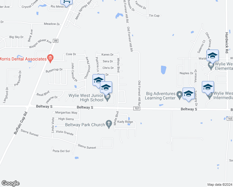 map of restaurants, bars, coffee shops, grocery stores, and more near 7918 White Boulevard in Abilene