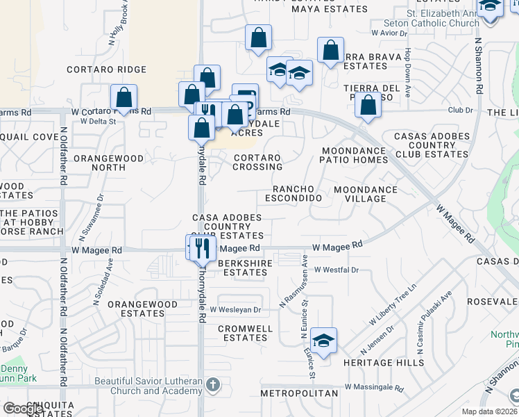 map of restaurants, bars, coffee shops, grocery stores, and more near 3632 West Camino De Talia in Tucson