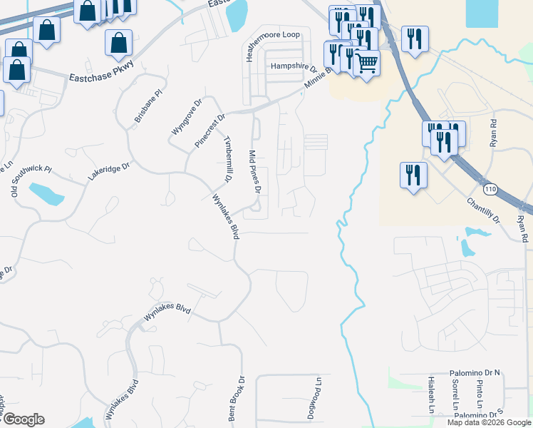 map of restaurants, bars, coffee shops, grocery stores, and more near 9737 Ivy Green Drive in Montgomery