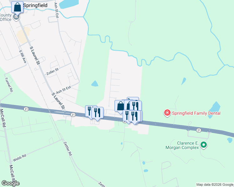 map of restaurants, bars, coffee shops, grocery stores, and more near in Springfield
