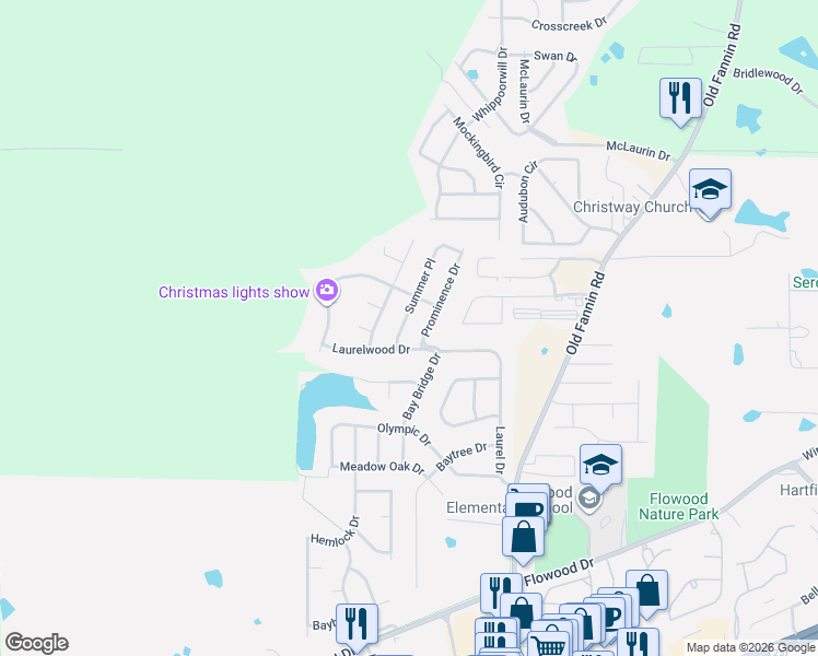 map of restaurants, bars, coffee shops, grocery stores, and more near 510 Laurelwood Drive in Flowood