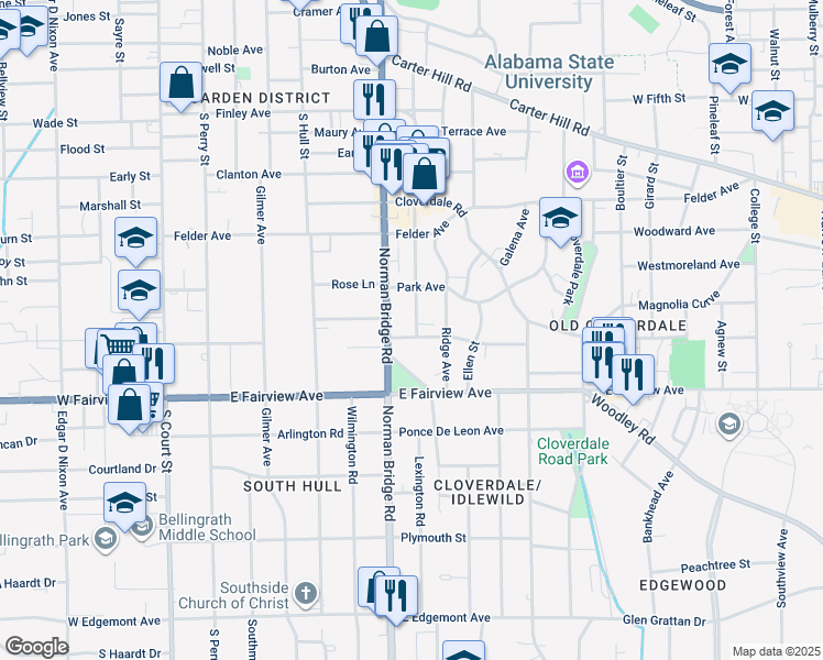 map of restaurants, bars, coffee shops, grocery stores, and more near 402 Thorn Place in Montgomery