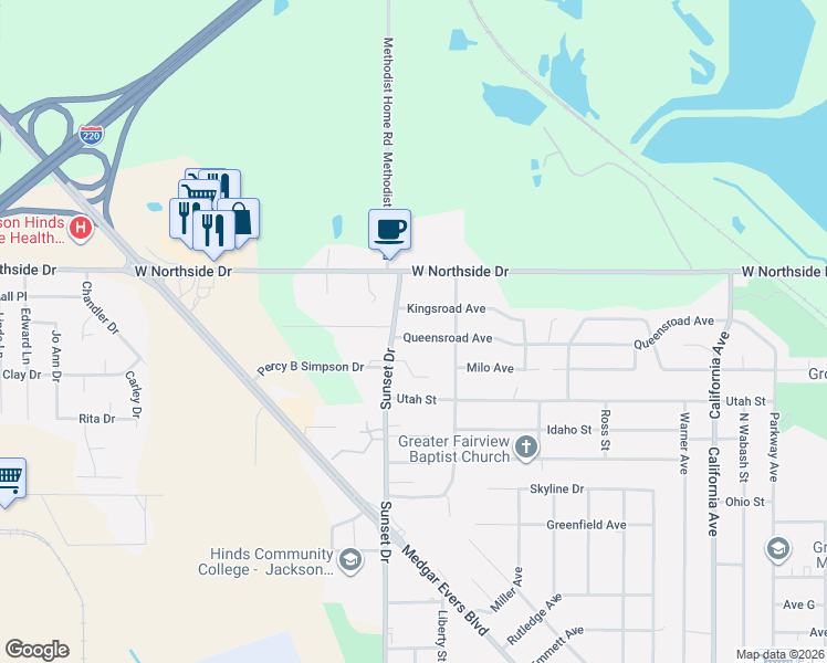 map of restaurants, bars, coffee shops, grocery stores, and more near 2861 Queensroad Avenue in Jackson