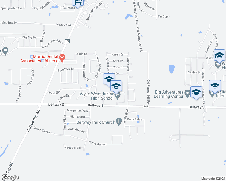 map of restaurants, bars, coffee shops, grocery stores, and more near 4010 Beltway South in Abilene