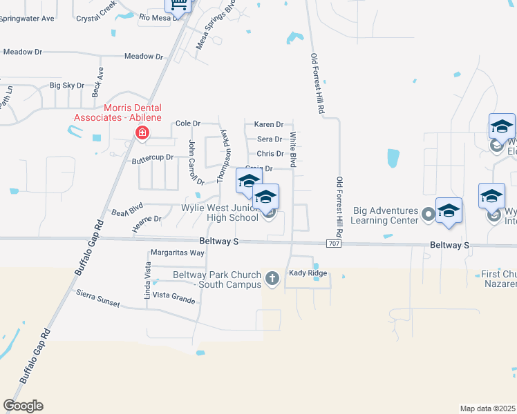 map of restaurants, bars, coffee shops, grocery stores, and more near 4010 Beltway South in Abilene