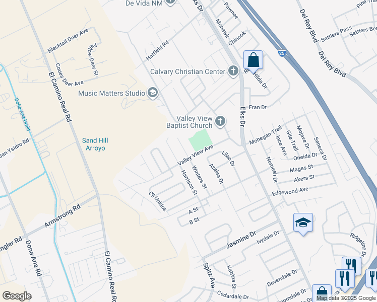 map of restaurants, bars, coffee shops, grocery stores, and more near 805 Valley View Avenue in Las Cruces